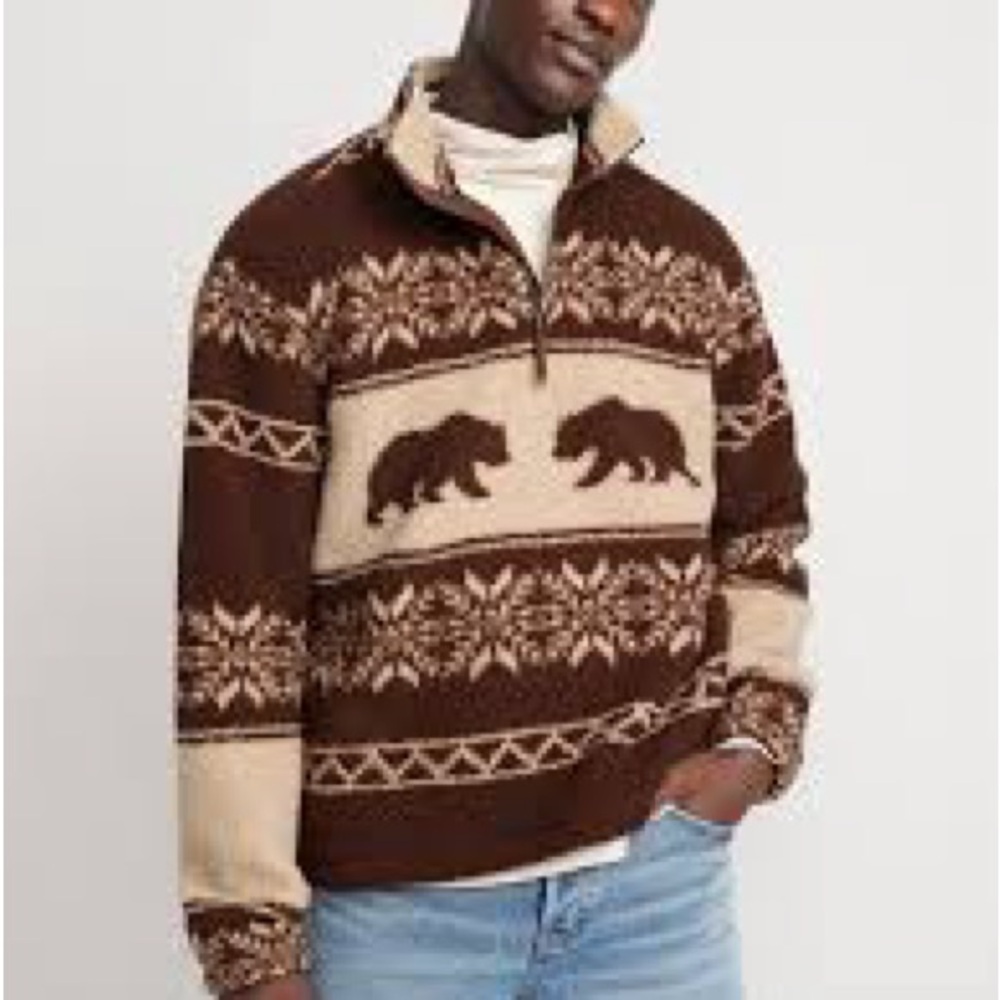 Brown and Cream Bear Pattern Sweater
